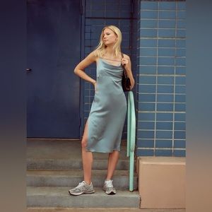 Reformation Meta Silk Cowl Neck Slip Dress in Dusty Blue Size 8